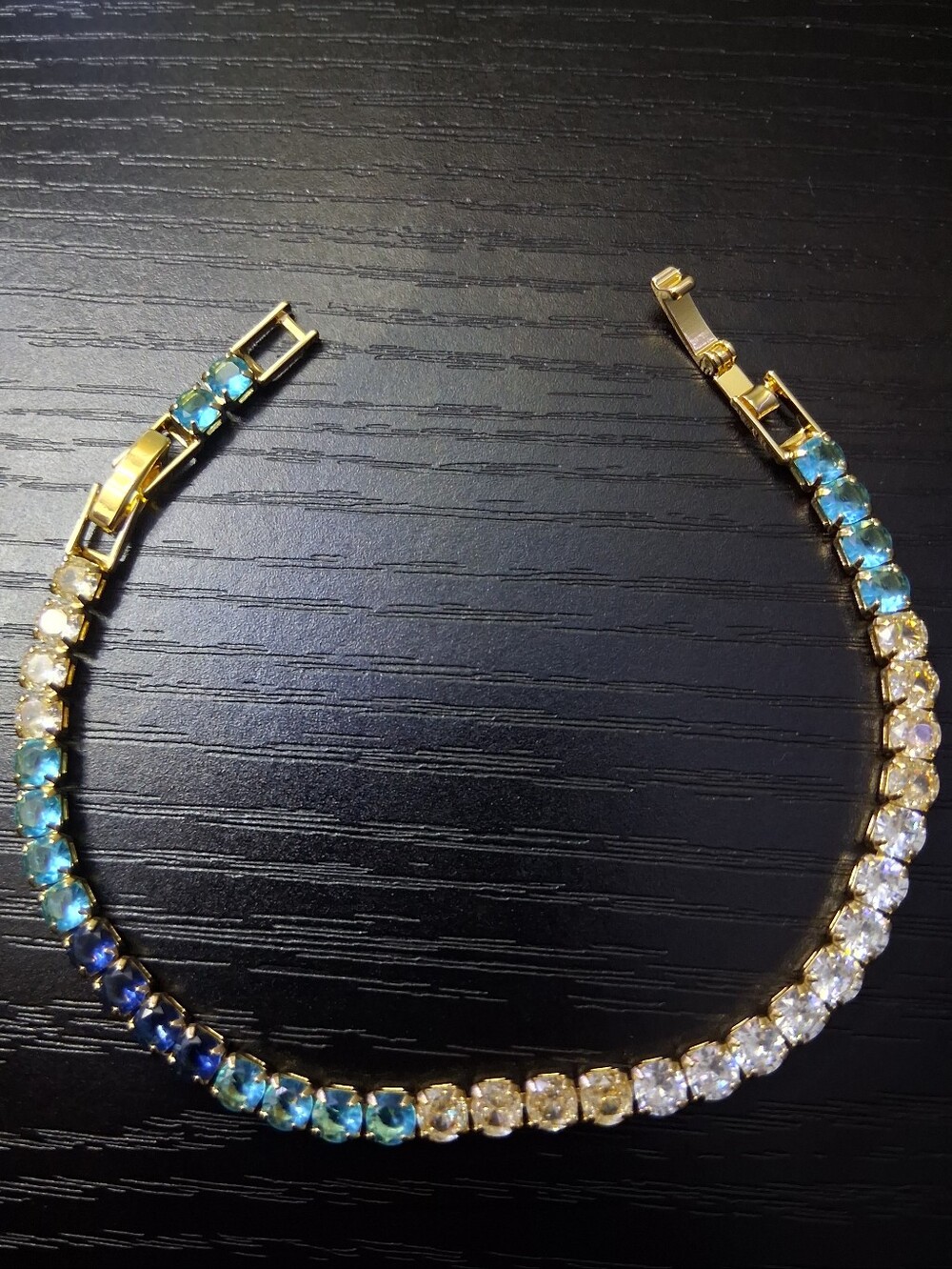 Beautiful Gold Tennis Bracelet with Blue Multicolor Stones